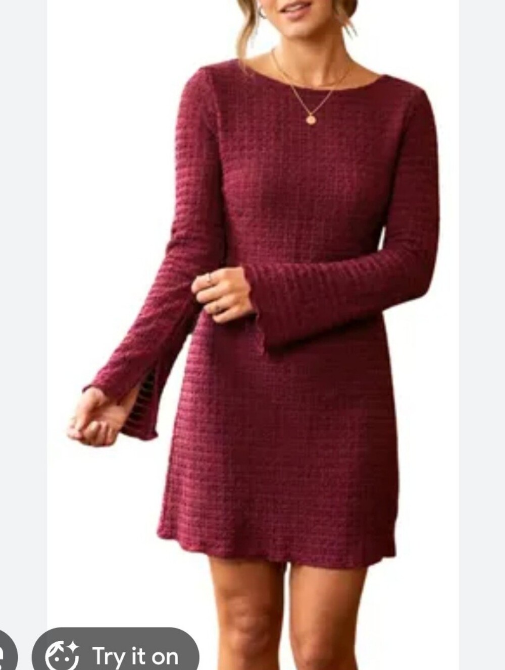 wild fable Wine Red Long-Sleeve Knit Dress